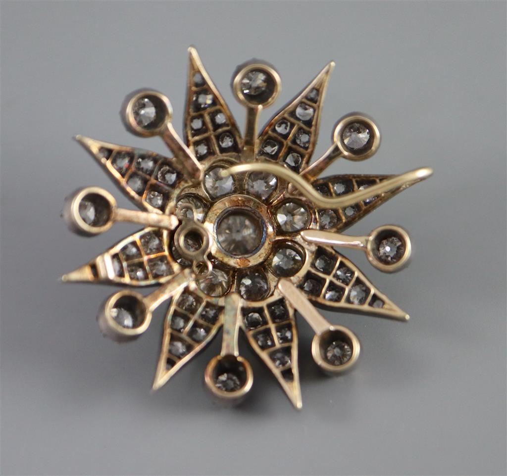 A Victorian gold, silver and diamond starburst pendant,